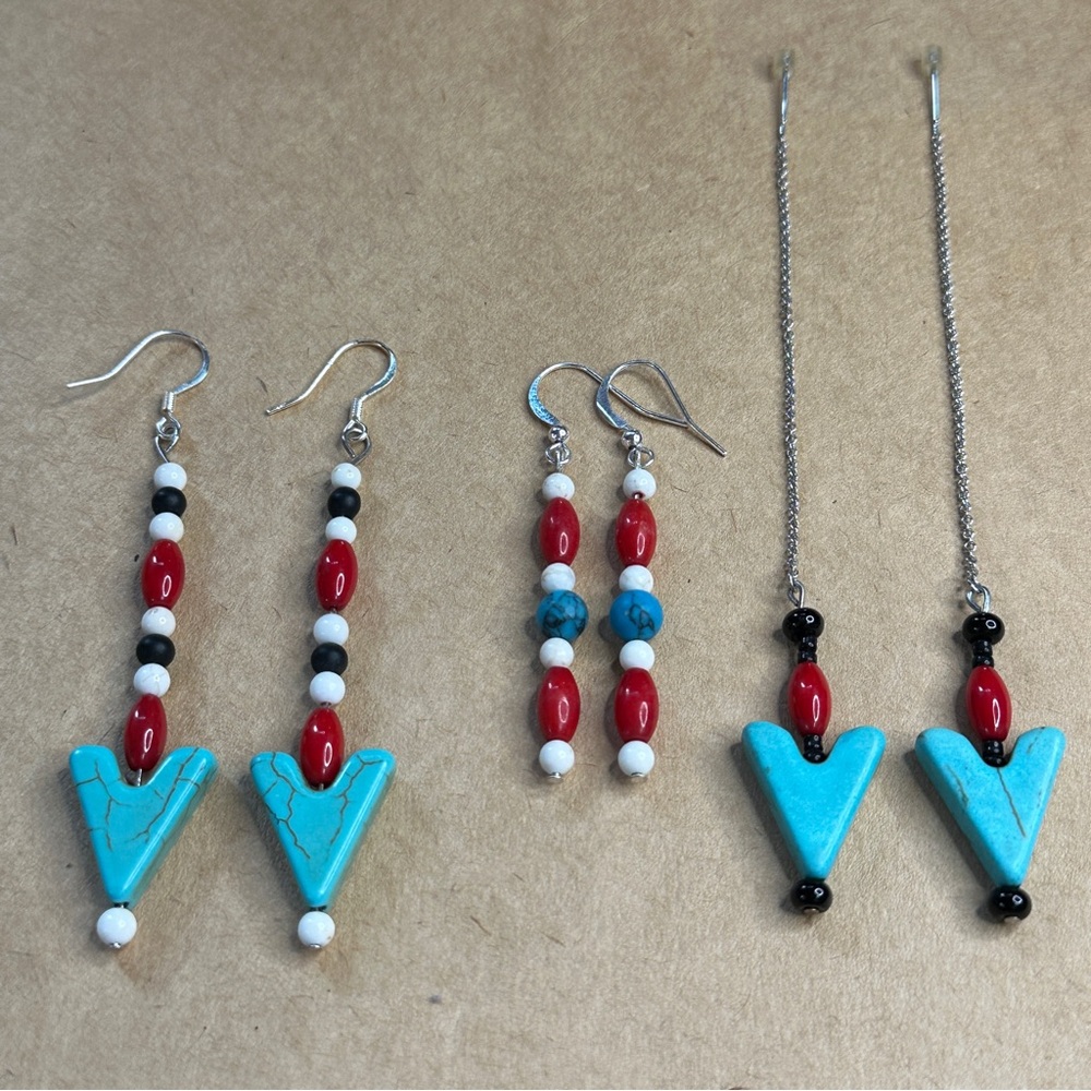 Bundle of Handmade Earrings Feat. Turquoise, Howlite, Red Bamboo, & Black Beads